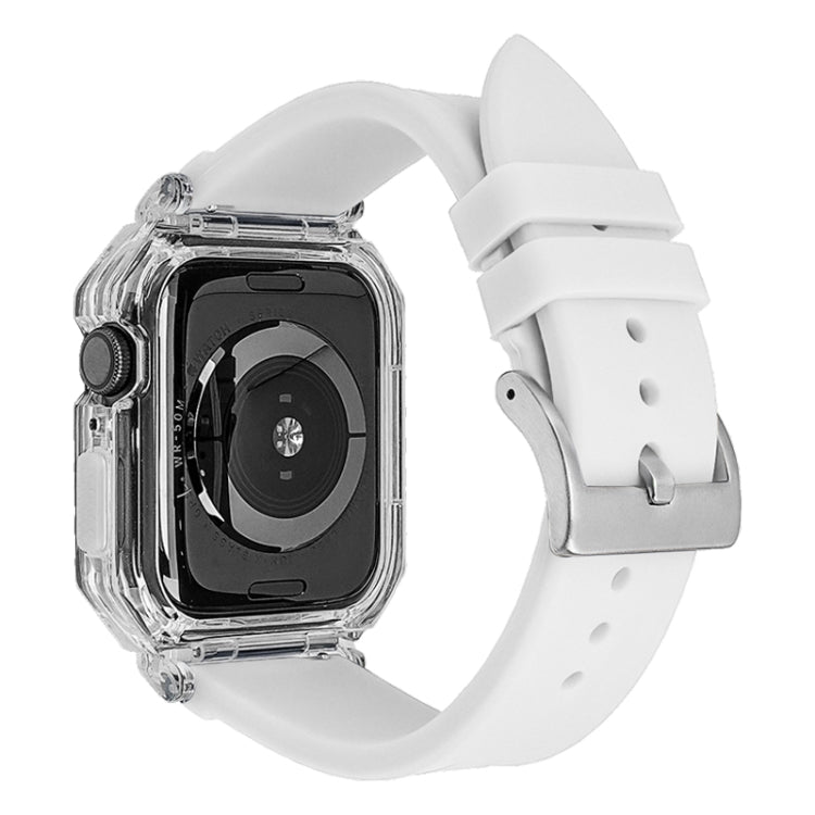 Crystal Clear Polycarbonate Case Silicone Watch Band For Apple Watch Series 8&7 45mm / SE 2&6&SE&5&4 44mm / 3&2&1 42mm(White) - Watch Cases by PMC Jewellery | Online Shopping South Africa | PMC Jewellery | Buy Now Pay Later Mobicred