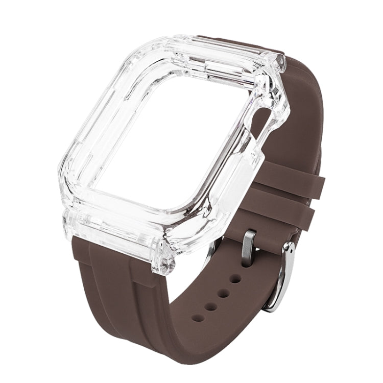 Crystal Clear Polycarbonate Case Silicone Watch Band For Apple Watch Series 8&7 45mm / SE 2&6&SE&5&4 44mm / 3&2&1 42mm(Brown) - Watch Cases by PMC Jewellery | Online Shopping South Africa | PMC Jewellery | Buy Now Pay Later Mobicred