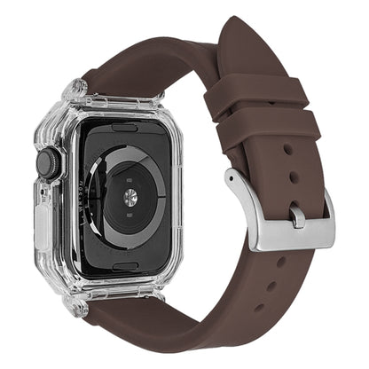 Crystal Clear Polycarbonate Case Silicone Watch Band For Apple Watch Series 8&7 45mm / SE 2&6&SE&5&4 44mm / 3&2&1 42mm(Brown) - Watch Cases by PMC Jewellery | Online Shopping South Africa | PMC Jewellery | Buy Now Pay Later Mobicred