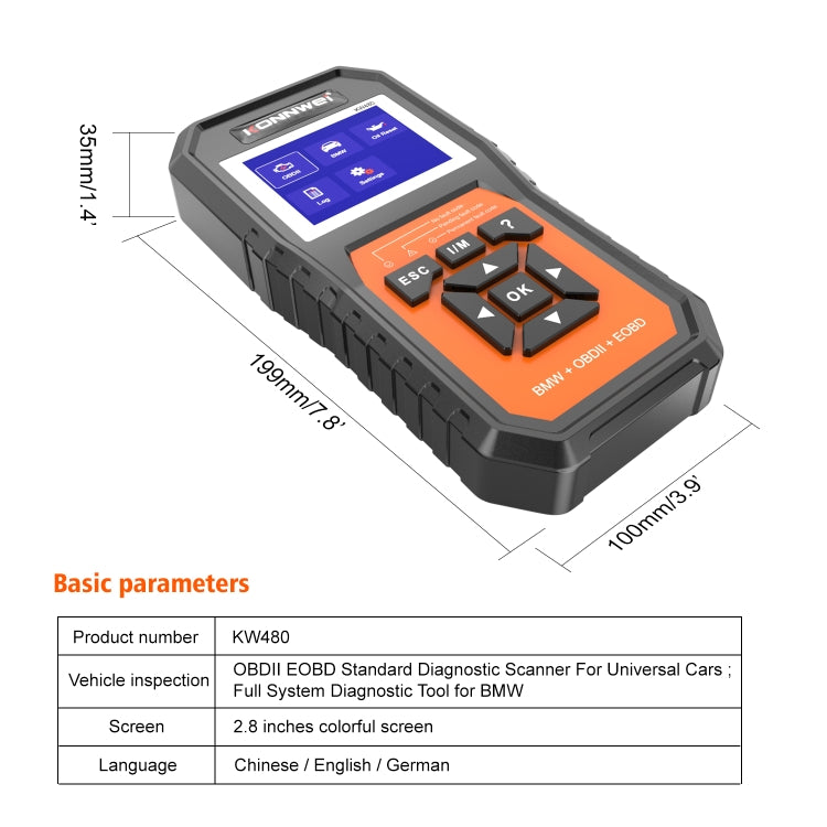 For BMW KONNWE KW480 2.8 inch Color Screen OBD2 Car Fault Detector - Code Readers & Scan Tools by KONNWEI | Online Shopping South Africa | PMC Jewellery | Buy Now Pay Later Mobicred