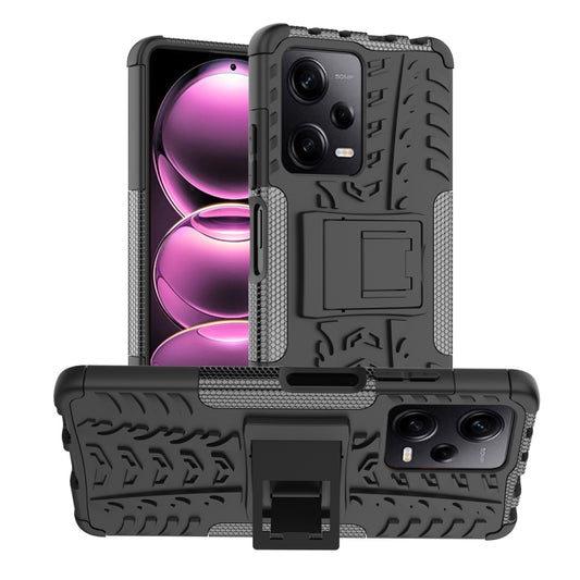 For Xiaomi Redmi Note 12 Pro 5G Tire Texture TPU + PC Phone Case with Holder(Black) - Note 12 Pro Cases by PMC Jewellery | Online Shopping South Africa | PMC Jewellery