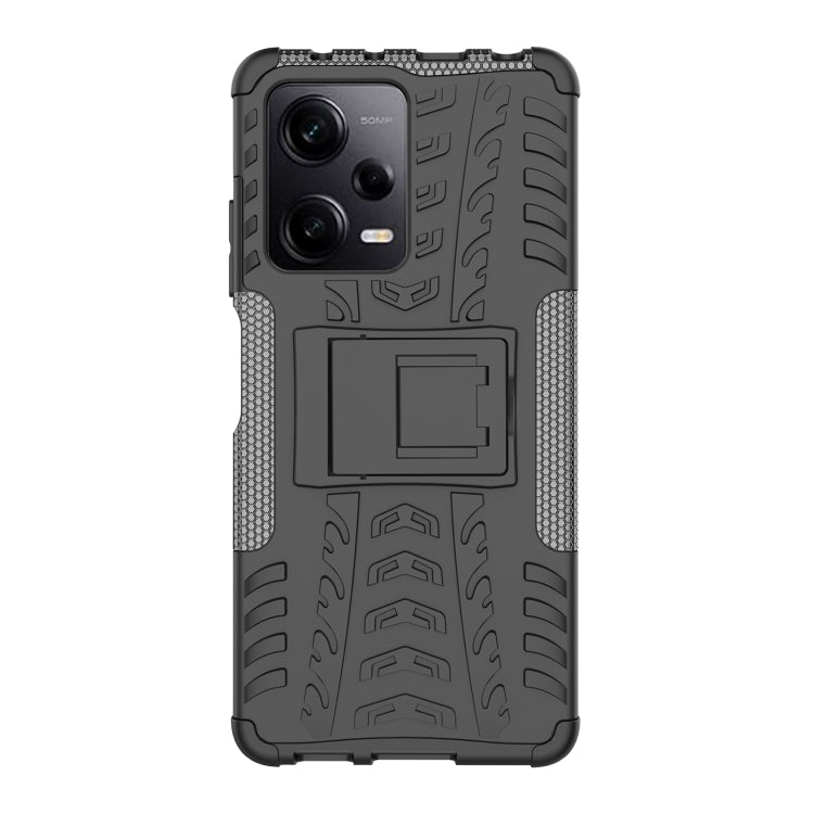 For Xiaomi Redmi Note 12 Pro 5G Tire Texture TPU + PC Phone Case with Holder(Black) - Note 12 Pro Cases by PMC Jewellery | Online Shopping South Africa | PMC Jewellery