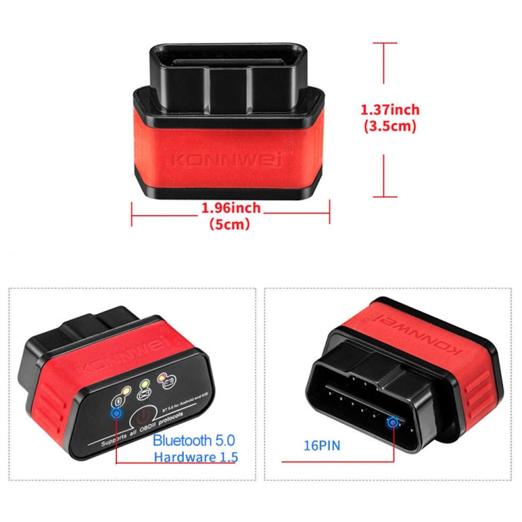 KONNWEI KW903 Bluetooth 5.0 OBD2 Car Fault Diagnostic Scan Tools Support IOS / Android(Black Red) - free shipping - PMC TechLife - Order now!