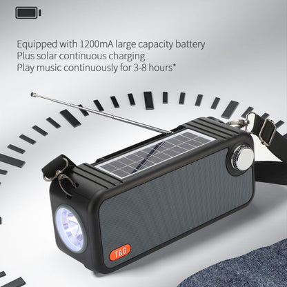 T&G TG637 Outdoor Portable Solar Power Wireless Bluetooth Speaker with FM / Flashlight / TF Card Slot(Black) - Desktop Speaker by T&G | Online Shopping South Africa | PMC Jewellery | Buy Now Pay Later Mobicred