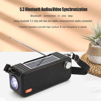 T&G TG637 Outdoor Portable Solar Power Wireless Bluetooth Speaker with FM / Flashlight / TF Card Slot(Black) - Desktop Speaker by T&G | Online Shopping South Africa | PMC Jewellery | Buy Now Pay Later Mobicred