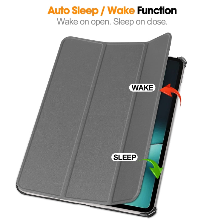 For OnePlus Pad Custer Pure Color 3-Fold Holder Smart Leather Tablet Case(Grey) - Others by PMC TechLife | Online Shopping South Africa | PMC TechLife