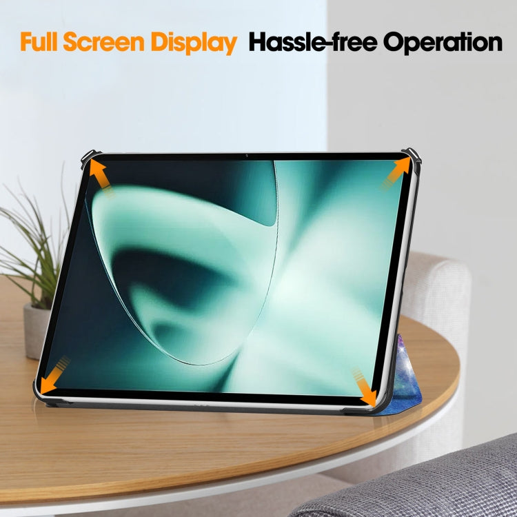 For OnePlus Pad Custer Painted 3-Fold Holder Smart Leather Tablet Case(Milky Way Nebula) - free shipping - PMC TechLife - Order now!