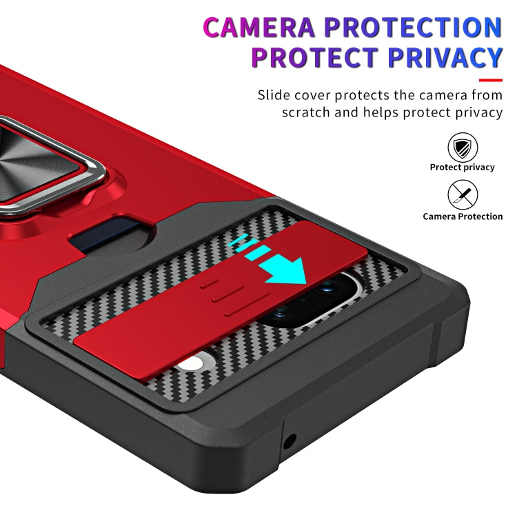 For Google Pixel 7a Camera Shield Card Slot Phone Case with Ring Holder(Black) - free shipping - PMC TechLife - Order now!