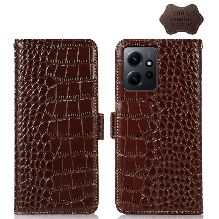 For Xiaomi Redmi Note 12 4G Global Crocodile Top Layer Cowhide Leather Phone Case(Brown) - Note 12 Cases by PMC TechLife | Online Shopping South Africa | PMC TechLife