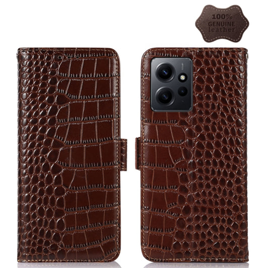 For Xiaomi Redmi Note 12 4G Global Crocodile Top Layer Cowhide Leather Phone Case(Brown) - Note 12 Cases by PMC Jewellery | Online Shopping South Africa | PMC Jewellery