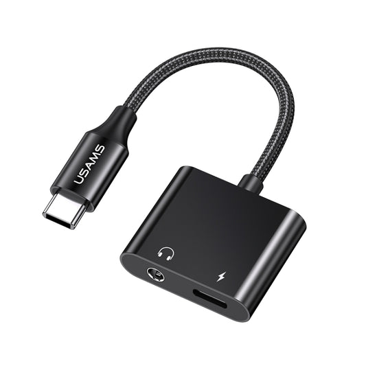 USAMS US-SJ598 AU15 Aluminum Alloy USB-C / Type-C to Type-C + 3.5DC Audio Adapter(Black) - Type-C Adapter by USAMS | Online Shopping South Africa | PMC Jewellery | Buy Now Pay Later Mobicred