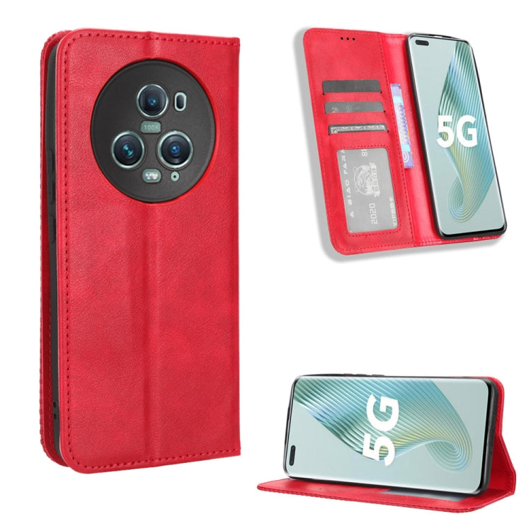 For Honor Magic5 Pro Magnetic Buckle Retro Texture Leather Phone Case(Red) - Honor Cases by PMC Jewellery | Online Shopping South Africa | PMC Jewellery