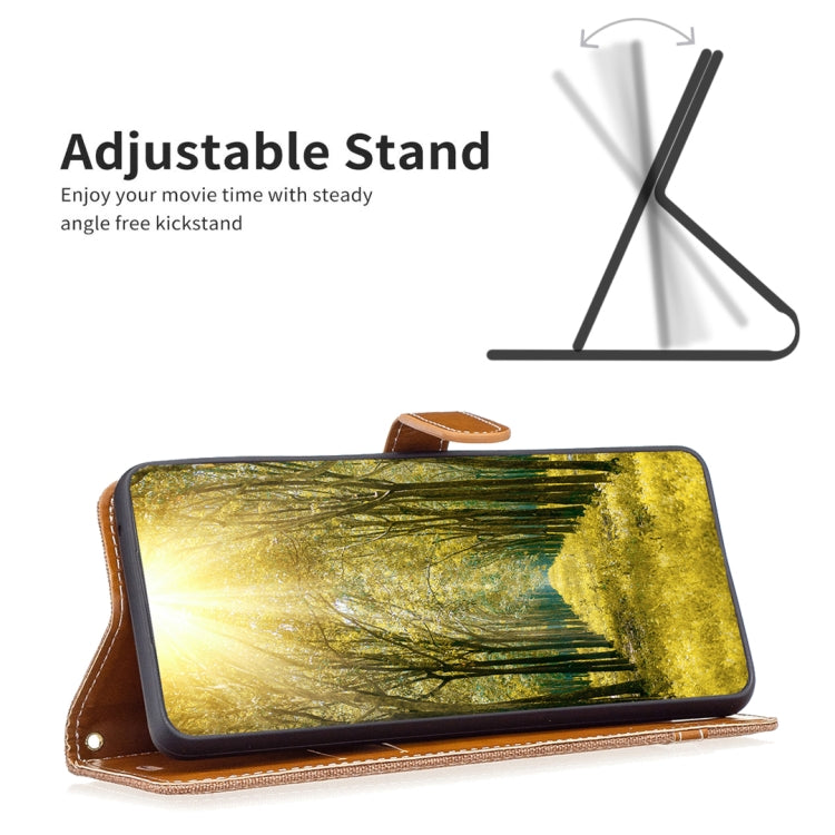 For Samsung Galaxy M14 5G Color Block Denim Texture Leather Phone Case(Brown) - free shipping - PMC TechLife - Order now!