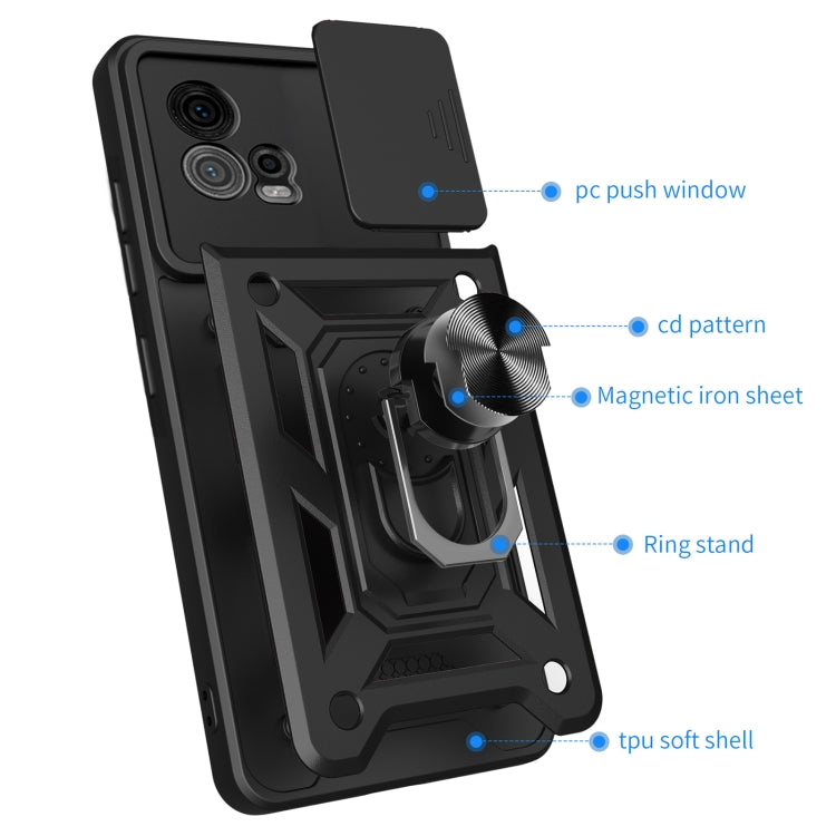 For Motorola Moto G72 Sliding Camera Cover Design TPU+PC Phone Case(Black) - Motorola Cases by PMC Jewellery | Online Shopping South Africa | PMC Jewellery