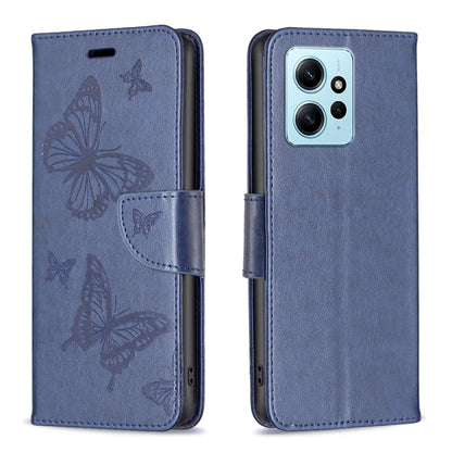 For Xiaomi Redmi Note 12 4G Global Two Butterflies Embossing Leather Phone Case(Blue) - Note 12 Cases by PMC Jewellery | Online Shopping South Africa | PMC Jewellery