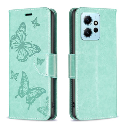 For Xiaomi Redmi Note 12 4G Global Two Butterflies Embossing Leather Phone Case(Green) - Note 12 Cases by PMC Jewellery | Online Shopping South Africa | PMC Jewellery