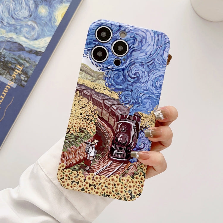 For iPhone 12 Precise Hole Oil Painting Glossy PC Phone Case(Train) - iPhone 12 / 12 Pro Cases by PMC TechLife | Online Shopping South Africa | PMC TechLife