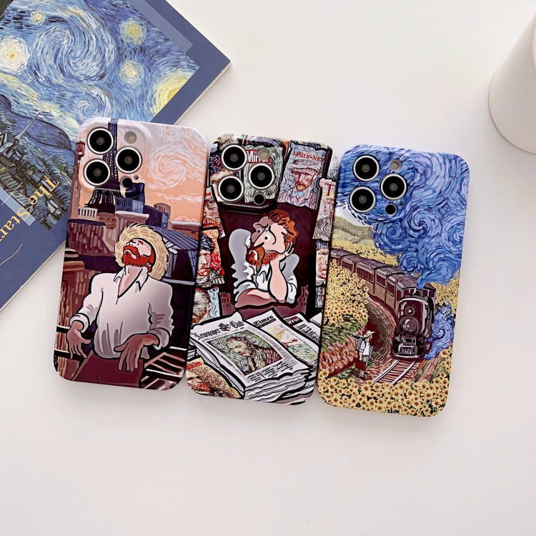 For iPhone 12 Precise Hole Oil Painting Glossy PC Phone Case(Newspaper) - iPhone 12 / 12 Pro Cases by PMC TechLife | Online Shopping South Africa | PMC TechLife
