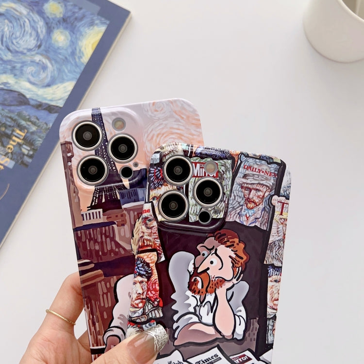 For iPhone 12 Pro Precise Hole Oil Painting Glossy PC Phone Case(Newspaper) - iPhone 12 / 12 Pro Cases by PMC TechLife | Online Shopping South Africa | PMC TechLife