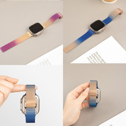 Milan Fold Buckle Metal Watch Band For Apple Watch Ultra 49mm / Series 8&7 45mm / SE 2&6&SE&5&4 44mm / 3&2&1 42mm (Gold Blue) - Watch Bands by PMC Jewellery | Online Shopping South Africa | PMC Jewellery