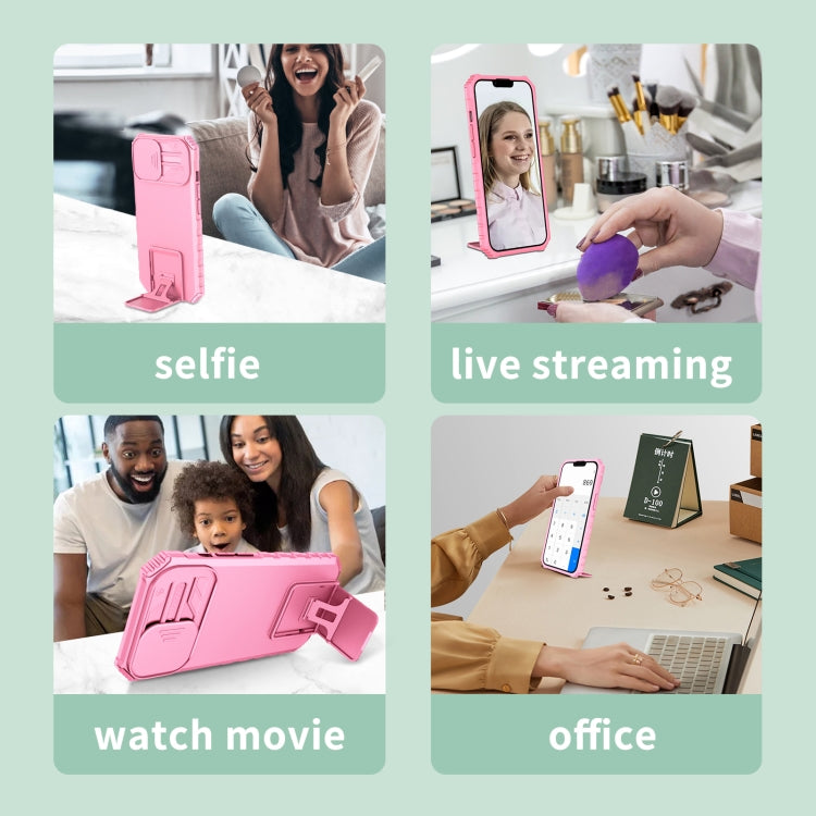 For Xiaomi Redmi Note 12 5G / Poco X5 Stereoscopic Holder Sliding Camshield Phone Case(Pink) - free shipping - PMC TechLife - Order now!