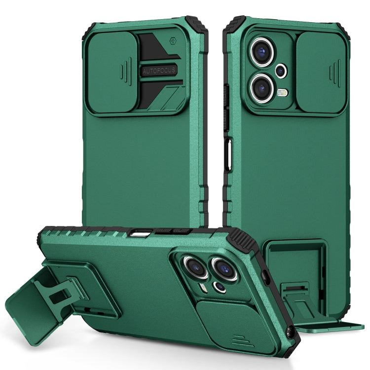 For Xiaomi Redmi Note 12 5G / Poco X5 Stereoscopic Holder Sliding Camshield Phone Case(Green) - Note 12 Cases by PMC Jewellery | Online Shopping South Africa | PMC Jewellery