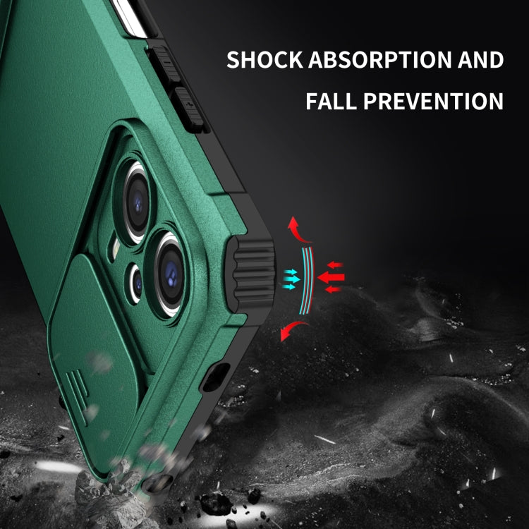 For Xiaomi Redmi Note 12 5G / Poco X5 Stereoscopic Holder Sliding Camshield Phone Case(Green) - Note 12 Cases by PMC Jewellery | Online Shopping South Africa | PMC Jewellery