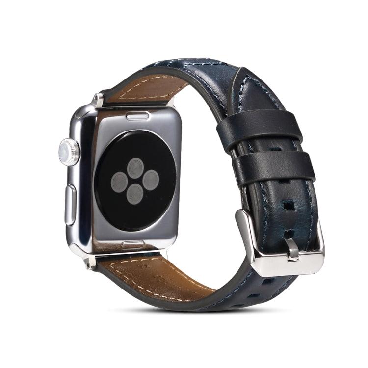 Oil Wax Genuine Leather Watch Band For Apple Watch Ultra 49mm&Watch Ultra 2 49mm / Series 9&8&7 45mm / SE 3&SE 2&6&SE&5&4 44mm / 3&2&1 42mm (Blue) - Watch Bands by PMC Jewellery | Online Shopping South Africa | PMC Jewellery | Buy Now Pay Later Mobicred