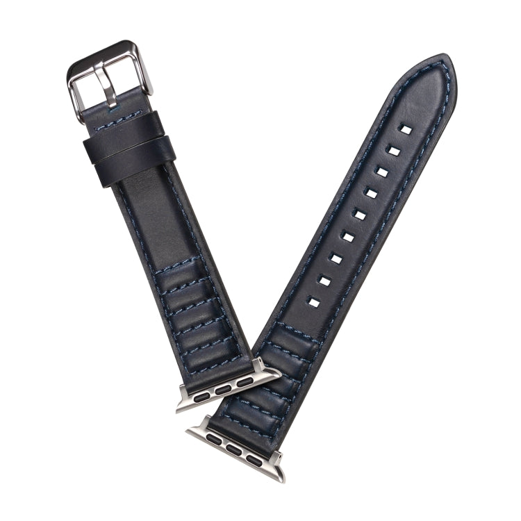 Oil Wax Genuine Leather Watch Band For Apple Watch Ultra 49mm&Watch Ultra 2 49mm / Series 9&8&7 45mm / SE 3&SE 2&6&SE&5&4 44mm / 3&2&1 42mm (Blue) - Watch Bands by PMC Jewellery | Online Shopping South Africa | PMC Jewellery | Buy Now Pay Later Mobicred