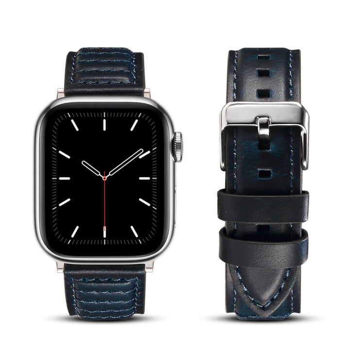 Oil Wax Genuine Leather Watch Band For Apple Watch Ultra 49mm&Watch Ultra 2 49mm / Series 9&8&7 45mm / SE 3&SE 2&6&SE&5&4 44mm / 3&2&1 42mm (Blue) - Watch Bands by PMC Jewellery | Online Shopping South Africa | PMC Jewellery | Buy Now Pay Later Mobicred