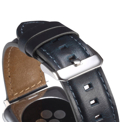 Oil Wax Genuine Leather Watch Band For Apple Watch Ultra 49mm&Watch Ultra 2 49mm / Series 9&8&7 45mm / SE 3&SE 2&6&SE&5&4 44mm / 3&2&1 42mm (Blue) - Watch Bands by PMC Jewellery | Online Shopping South Africa | PMC Jewellery | Buy Now Pay Later Mobicred