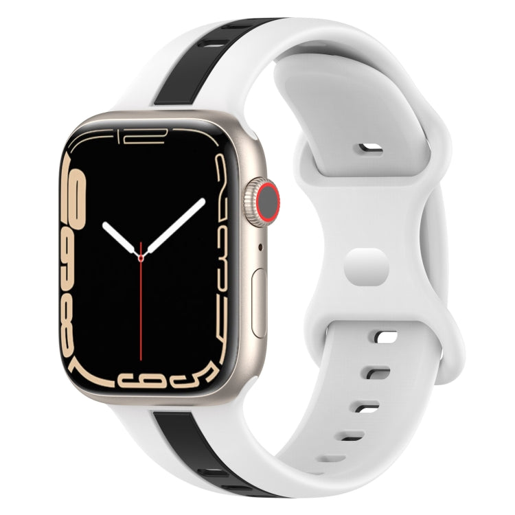 Nail Buckle Two-color Watch Band For Apple Watch Ultra 49mm / Series 8&7 45mm / SE 2&6&SE&5&4 44mm / 3&2&1 42mm(White Black) - Smart Wear by PMC Jewellery | Online Shopping South Africa | PMC Jewellery