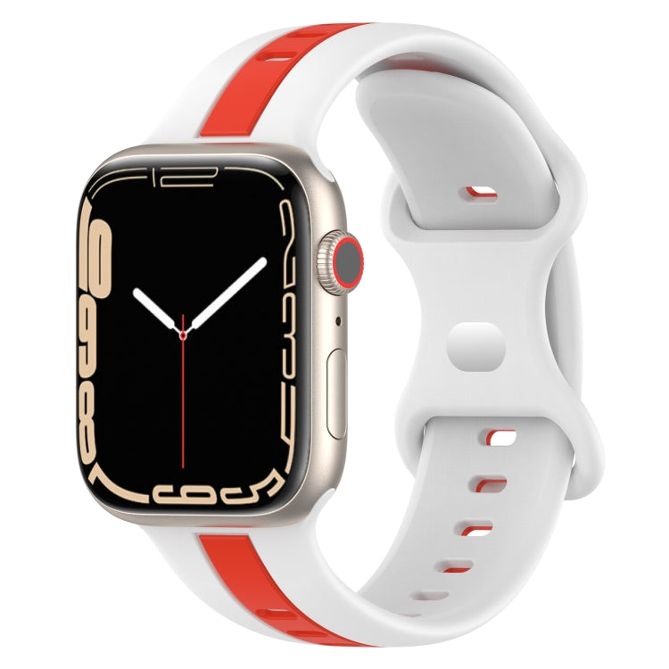 Nail Buckle Two-color Watch Band For Apple Watch Ultra 49mm / Series 8&7 45mm / SE 2&6&SE&5&4 44mm / 3&2&1 42mm(White Red) -  by PMC Jewellery | Online Shopping South Africa | PMC Jewellery