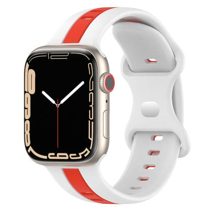 Nail Buckle Two-color Watch Band For Apple Watch Ultra 49mm / Series 8&7 45mm / SE 2&6&SE&5&4 44mm / 3&2&1 42mm(White Red) -  by PMC Jewellery | Online Shopping South Africa | PMC Jewellery