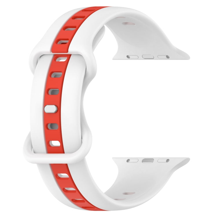 Nail Buckle Two-color Watch Band For Apple Watch Ultra 49mm / Series 8&7 45mm / SE 2&6&SE&5&4 44mm / 3&2&1 42mm(White Red) -  by PMC Jewellery | Online Shopping South Africa | PMC Jewellery