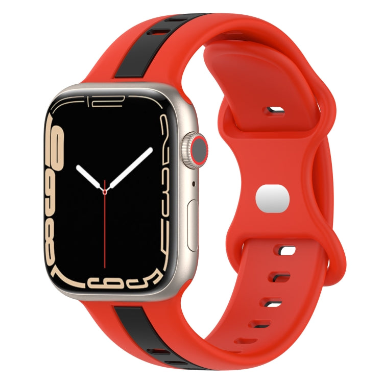 Nail Buckle Two-color Watch Band For Apple Watch Ultra 49mm / Series 8&7 45mm / SE 2&6&SE&5&4 44mm / 3&2&1 42mm(Red Black) -  by PMC Jewellery | Online Shopping South Africa | PMC Jewellery