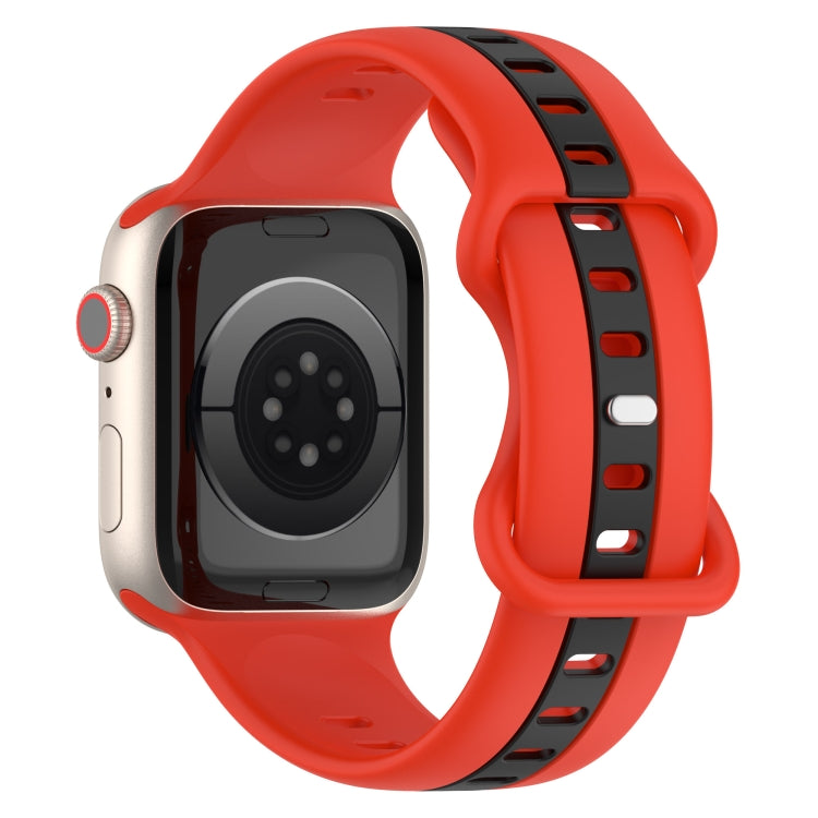 Nail Buckle Two-color Watch Band For Apple Watch Ultra 49mm / Series 8&7 45mm / SE 2&6&SE&5&4 44mm / 3&2&1 42mm(Red Black) -  by PMC Jewellery | Online Shopping South Africa | PMC Jewellery