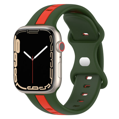 Nail Buckle Two-color Watch Band For Apple Watch Ultra 49mm / Series 8&7 45mm / SE 2&6&SE&5&4 44mm / 3&2&1 42mm(Army Green Red) -  by PMC Jewellery | Online Shopping South Africa | PMC Jewellery