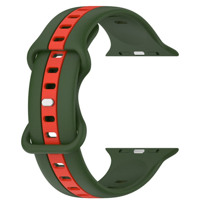 Nail Buckle Two-color Watch Band For Apple Watch Ultra 49mm / Series 8&7 45mm / SE 2&6&SE&5&4 44mm / 3&2&1 42mm(Army Green Red) -  by PMC Jewellery | Online Shopping South Africa | PMC Jewellery