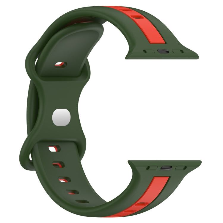 Nail Buckle Two-color Watch Band For Apple Watch Ultra 49mm / Series 8&7 45mm / SE 2&6&SE&5&4 44mm / 3&2&1 42mm(Army Green Red) -  by PMC Jewellery | Online Shopping South Africa | PMC Jewellery