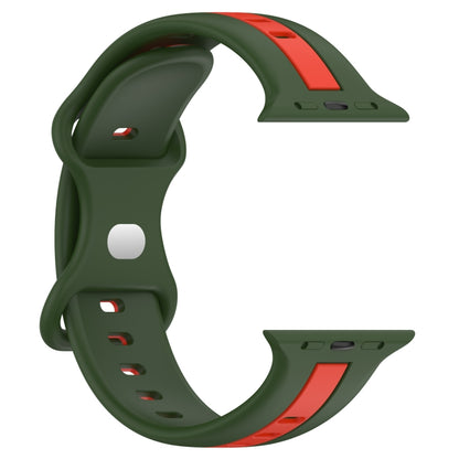 Nail Buckle Two-color Watch Band For Apple Watch Ultra 49mm / Series 8&7 45mm / SE 2&6&SE&5&4 44mm / 3&2&1 42mm(Army Green Red) -  by PMC Jewellery | Online Shopping South Africa | PMC Jewellery