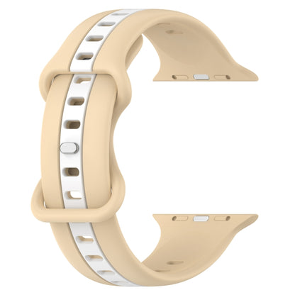 Nail Buckle Two-color Watch Band For Apple Watch Ultra 49mm / Series 8&7 45mm / SE 2&6&SE&5&4 44mm / 3&2&1 42mm(Khaki White) - Smart Wear by PMC Jewellery | Online Shopping South Africa | PMC Jewellery