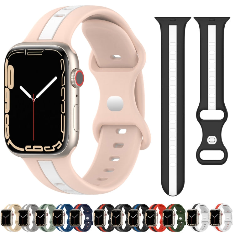 Nail Buckle Two-color Watch Band For Apple Watch Ultra 49mm / Series 8&7 45mm / SE 2&6&SE&5&4 44mm / 3&2&1 42mm(White Red) -  by PMC Jewellery | Online Shopping South Africa | PMC Jewellery