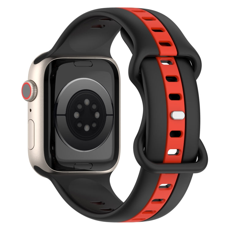 Nail Buckle Two-color Watch Band For Apple Watch Series 8&7 41mm / SE 2&6&SE&5&4 40mm / 3&2&1 38mm(Black Red) -  by PMC Jewellery | Online Shopping South Africa | PMC Jewellery