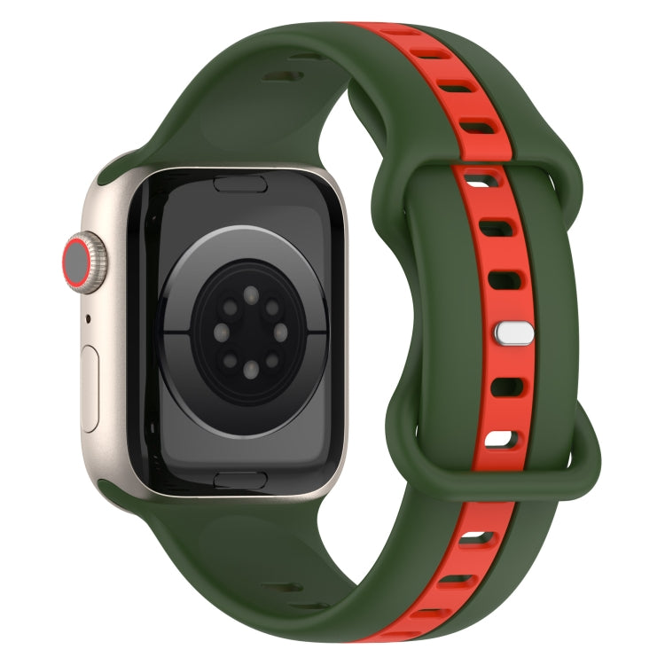 Nail Buckle Two-color Watch Band For Apple Watch Series 8&7 41mm / SE 2&6&SE&5&4 40mm / 3&2&1 38mm(Army Green Red) -  by PMC Jewellery | Online Shopping South Africa | PMC Jewellery