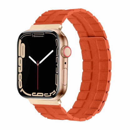 Square Two-section Leather Magnetic Watch Band For Apple Watch Ultra 49mm / Series 8&7 45mm / SE 2&6&SE&5&4 44mm / 3&2&1 42mm(Orange) - Smart Wear by PMC Jewellery | Online Shopping South Africa | PMC Jewellery