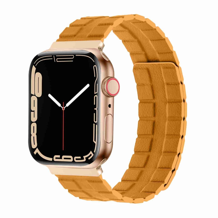 Square Two-section Leather Magnetic Watch Band For Apple Watch Ultra 49mm / Series 8&7 45mm / SE 2&6&SE&5&4 44mm / 3&2&1 42mm(Poppy) -  by PMC Jewellery | Online Shopping South Africa | PMC Jewellery