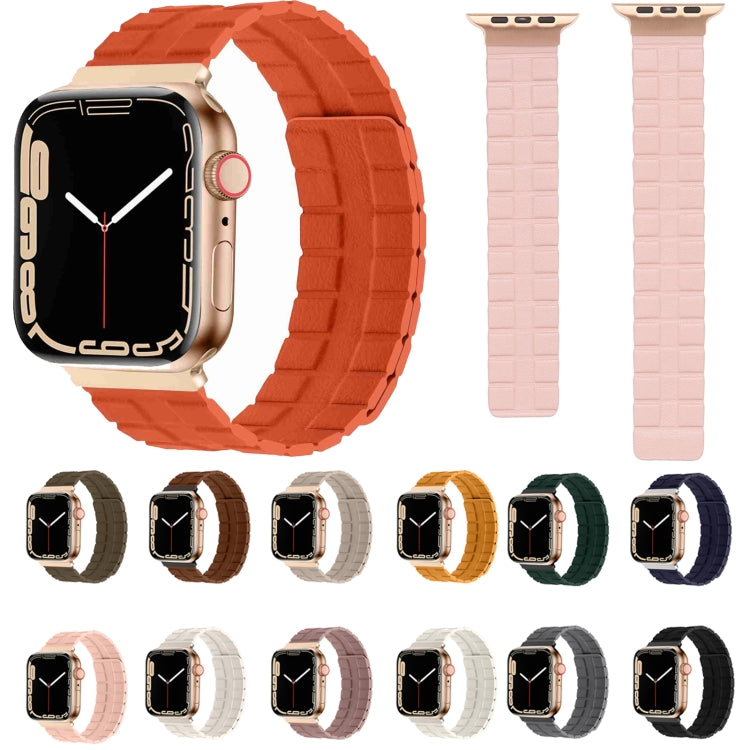 Square Two-section Leather Magnetic Watch Band For Apple Watch Ultra 49mm / Series 8&7 45mm / SE 2&6&SE&5&4 44mm / 3&2&1 42mm(Orange) - Smart Wear by PMC Jewellery | Online Shopping South Africa | PMC Jewellery