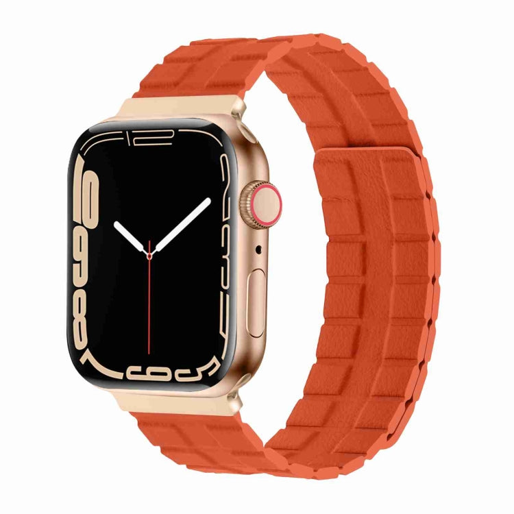 Square Two-section Leather Magnetic Watch Band For Apple Watch Series 8&7 41mm / SE 2&6&SE&5&4 40mm / 3&2&1 38mm(Orange) -  by PMC Jewellery | Online Shopping South Africa | PMC Jewellery