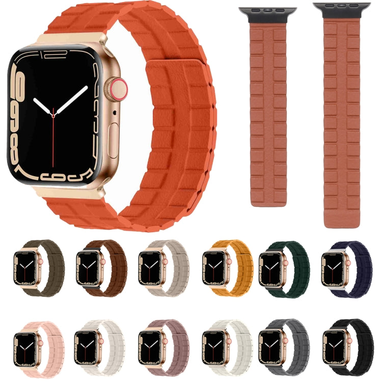 Square Two-section Leather Magnetic Watch Band For Apple Watch Series 8&7 41mm / SE 2&6&SE&5&4 40mm / 3&2&1 38mm(Khaki) -  by PMC Jewellery | Online Shopping South Africa | PMC Jewellery